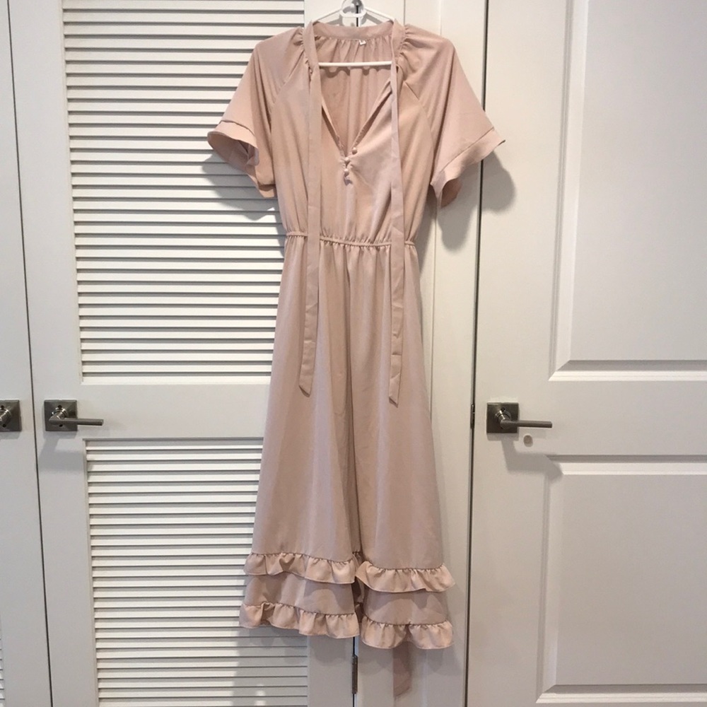 Size L Blush pink ruffle maxi dress. Never worn